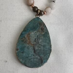 Turquoise Teardrop Stone Pendant Necklace - Blue